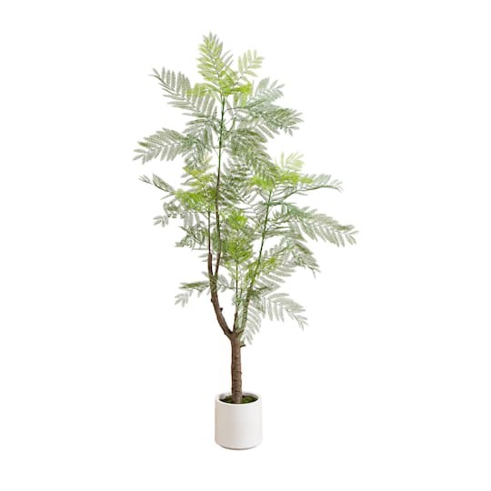 6ft. Artificial Minimalist Jacaranda Tree in White Decorative Planter